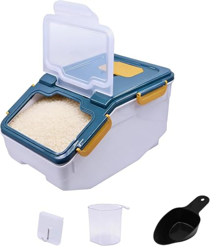 Uotyle 5kg Airtight Flour Storage Container, BPA-free Rice Dispenser with Lid for Rice, Flour, Pasta, Sugar, Corn Flakes, Food-Grade PP Cereal Bin for Kitchen to Organize Dry Foods (Blue)