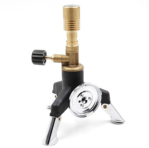 CHANGLKJ Mini Bruciatore a Butano Portatile, Becco Bunsen da Laboratorio, Piccolo Fornello a Gas per 2 Bombole di Gas con Treppiede, Forma della Fiamma E Temperatura Regolabili, Elevata velocità