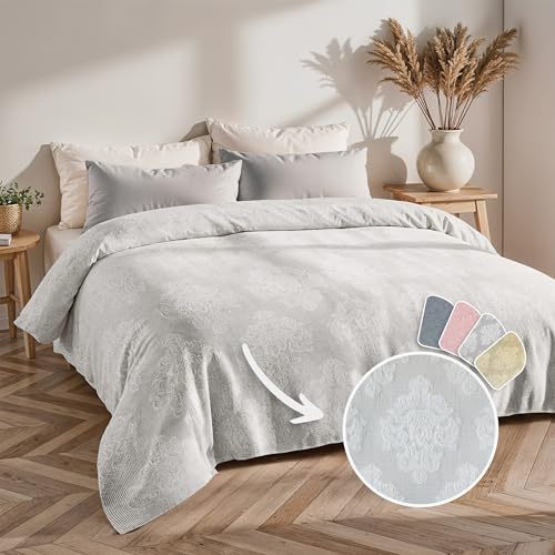 Loomvia Tagesdecke & Bettüberwurf 200x220 cm aus 80% Baumwolle & 20% Bambus | Waffeloptik | Weiß | Weiche Sofadecke als Sommerdecke, Wohndecke & Sofa Überwurf | Decke für Couch & Bett