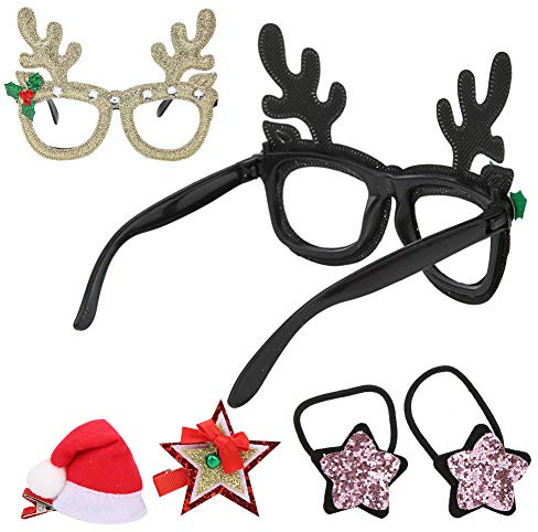 ASHATA Weihnachts-Glitzer-Partybrille, Lustige Weihnachts-Accessoire-Brille für Partys und Cosplay [12-teiliges Set: 4 Rote, 4 Grüne, Goldene Gläser] (GOLD)