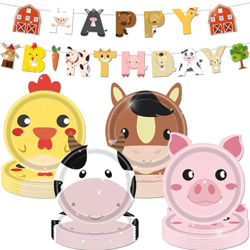JeVenis assiettes en papier avec animaux de ferme vaisselle jetable ferme