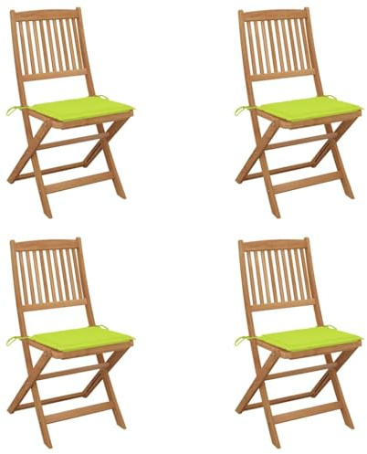 Owoxanthellate Klappbare Gartensessel 4er Set aus FSC-Akazie 48,5x57x91 cm mit hellgrünem Sitzkissen klappbar wetterfest für Balkon Terrasse Camping
