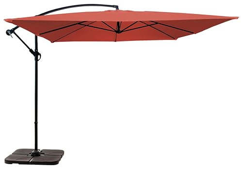 Oviala Parasol déporté 3 x 3 m et 4 Dalles à Lester remplisable Terracotta