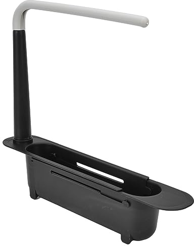 CCYLEZ Soporte Telescópico para Fregadero, Estante de Almacenamiento de Longitud Ajustable, Organizador de Fregadero Expandible de Gran Capacidad para de Cocina, Orificios de (BLACK)
