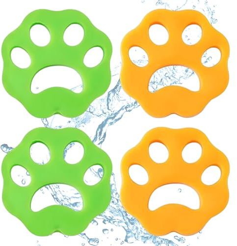 URYVAIW Djurhårsborttagare för tvättmaskin, 4 stycken återanvändbara tvättbollar av silikon, hårfångare för djurhår och ludd, perfekt för hund- och kattägare (orange/grön, inkl. väska)