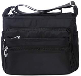 NOTAG Damen Umhängetasche, Wasserdicht Nylon Schultertasche Multi-Tasche Messenger Bag 2 Size (Schwarz, L)