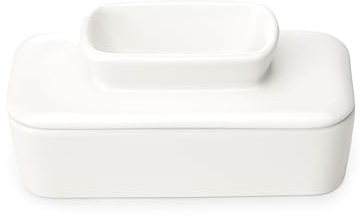 Sweese Butter Dish with Lid for Countertop, French Butter Keeper to Leave On Counter with Water Line, Porcelain Butter Dish, Butter Holder and Container Great for Kitchen Farmhouse Decor, White