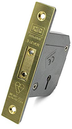 Union/Chubb 3G114E - 5 Lever Deadlock - BS3621:2007-80mm Case - Polished Brass Finish - Heavy Duty Deadlock - Supplied with 3 Extra Keys Free of Charge Worth Over £14.40