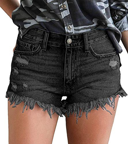 KISSMODA Ripped Wash Denim Shorts for Ladies High Waisted Hot Shorts Jean Pants