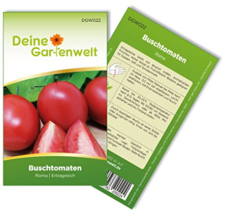Buschtomaten Roma VF Samen - Solanum lycopersicum - Tomatensamen - Gemüsesamen - Saatgut für 20 Pflanzen
