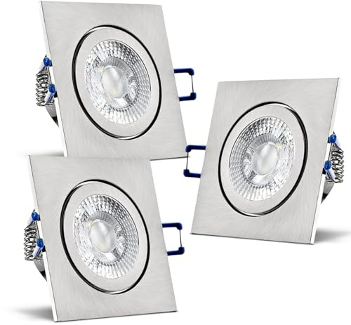 trendlights24 Mare IP44 Bad LED Einbaustrahler 230V Edelstahl eckig 3 Stufen dimmbar ultra flach 35 mm 3er Set 5W Neutralweiß für Feuchtraum