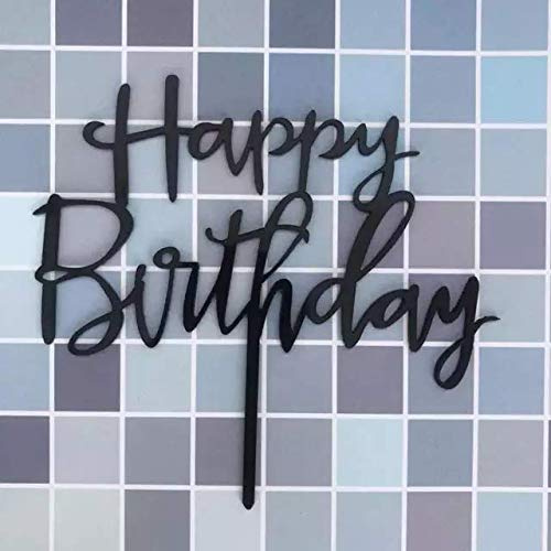 Dimoda Rose Gold Black Silver Glittery Happy Birthday Cake Topper, Acrylic, 15cm x 18cm, Reusable, Perfect for Birthday Parties