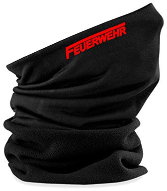 SHIRT-TO-GO Multifunktionstuch Alltagstuch Alltagsmaskenschal Maskenschal Mund- und Nasenschal Abdeckung schwarz mit Aufdruck rot Feuerwehr - Retten Schützen Bergen Löschen