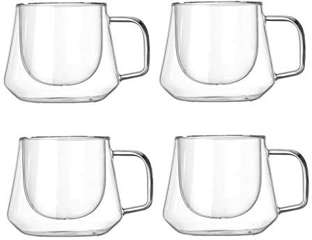 RTWAY Lot de 4 tasses à expresso à double paroi isolées avec poignées, 200 ml