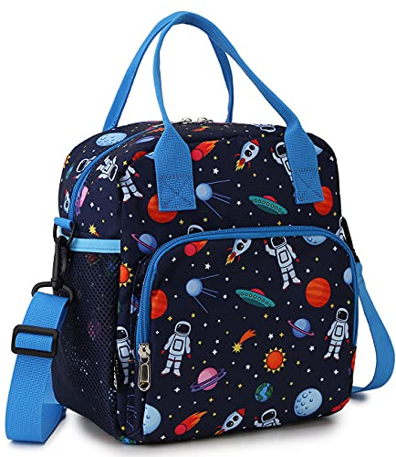 RAVUO Kids Lunch Bag Boys,9.4L Insulated Lunch Box for School,Astronaut | BPA Free,3H Warm 2H Cold,Wipe-Clean Lining,Detachable Shoulder Strap,Water Bottle Pocket,School,Picnics,Travel