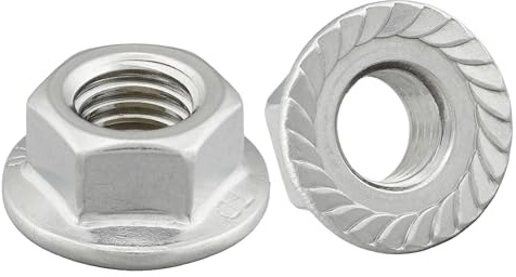 DSM – Flanschmuttern M6 mit Sperrverzahnung – Edelstahl A2 – 10 Stück | DIN 6923 [TrueSpec Präzision] rostfrei – Sechskantmutter mit Flansch, Bundmutter, hex nut gezahnt Zahnrippen Sperrzahnmutter