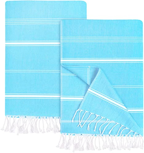 Utopia Towels 2 Pack Turkish Beach Towel (100 x 180 cm) - 100% Cotton Oversized Sand Free Lightweight Quick-Dry Turkish Towel, Prewashed for Soft Feel, Large Peshtemal Towel for Travel (Blue)