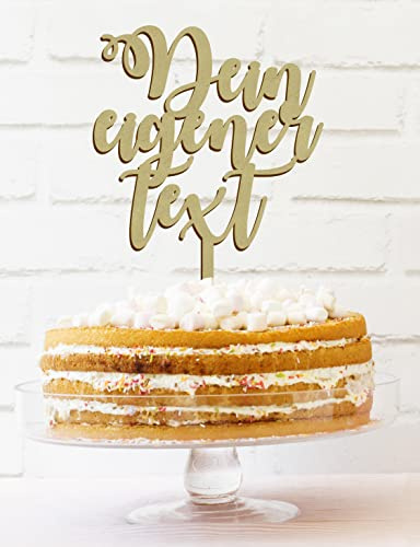 Personalisierten Holz Topper | Topper Mit Name | Hochzeit Geburtstag Kommunion Taufe Firmung | Personalisierbares Tortenaufsatz | Schreiben Sie Ihren eigenen Text | Wählen Sie Ihre Farbe (Golden)