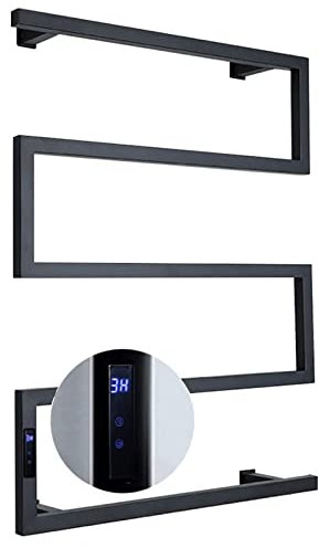 WPHH Radiatore Scaldasalviette Elettrico, Portasciugamani Elettrico A Parete per Bagno con Timer Integrato E Indicatore LED, Scalda Asciugamani in Acciaio Inox 304, 5 Barre,Nero,Hardwired