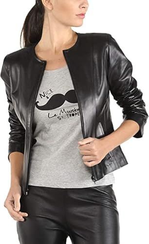 QAWACH Women's Leather Jackets - Motorcycle Biker Lambskin Leather Jacket For Girl, Moto Riding Party & Casual Jackets, Medium - Black
