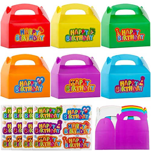 24 Stück Geschenkschachtel 16x9x8.5cm Geschenkboxen Bunt Tragbare Papierschachtel mit 24 Pcs Happy Birthday Aufkleber Geschenkkartons für Geburtstag Geschenkverpackung Pralinenschachtel usw.