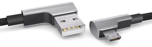 PAXO 0,3m Nylon Micro USB Kabel schwarz, 90 Grad Winkelstecker, USB auf Mikro USB Ladekabel, Datenkabel, Ladekabel, USB 2.0