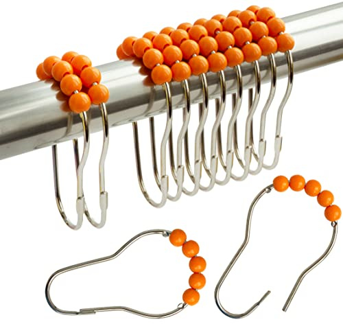 Duschvorhangringe, Edelstahl, Duschvorhanghaken, Acryl-Rollkugeln, rostfrei, strapazierfähig, für Badezimmervorhänge und Vorhänge (Orange/12 Stück)