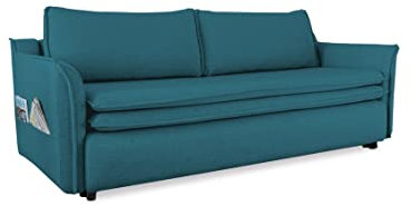 MIUFORM Charming Charlie mit Bettkasten und mit Bettfunktion | 3 Sitzer Sofa | 225 x 92 x 85cm | Klappsofa mit Schlaffunktion | Schlafsofa klappbar (Türkis)
