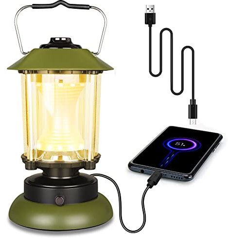 KEENZO LED Campinglampe, USB Aufladbar Camping Licht, Camping Laternen Helligkeiten Dimmbar, Tragbar Retro Zeltlampe,Wasserdichte LED Campingleuchte für Draußen Garten Balkon,Wandern, Notfall (Grün-L)