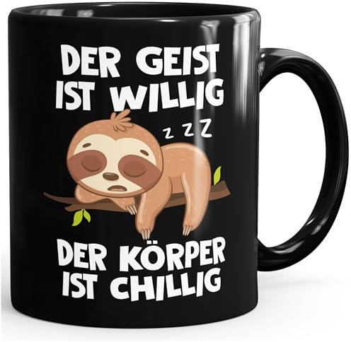 MoonWorks® Kaffee-Tasse mit Spruch Der Kaffee ist kaputt Faultier Bürotasse lustige Kaffeebecher Schwarz standard