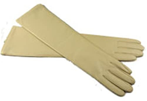Damen-Handschuhe aus Schaffell, Leder, lange Handschuhe, Beige 7 1/2
