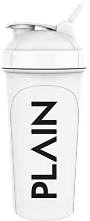 PLAIN Weißer Eiweiß Shaker - 700 ml mit Druckverschluss, Sieb und Mess-Skala - Fitness Shaker für klumpenfreie Shakes - BPA und DEHP frei - Spülmaschinenfest