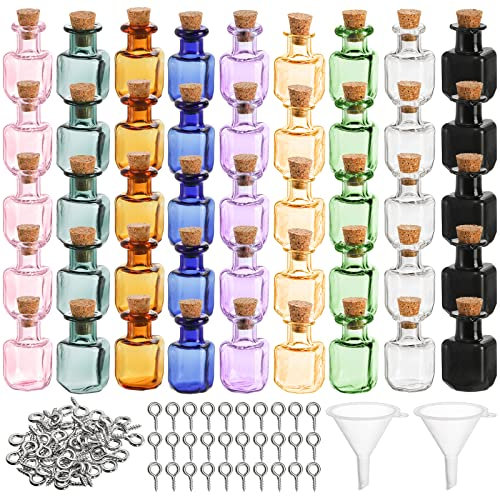 TOPZEA 45 Pcs Tiny Spell Jars Glass Square Bottles Decorative Cute Little Wishing Bottle, Vials with Corks Stoppers & Eye Bolts for DIY Crafts, Party Favor (TO-TinySpellJars-45P)