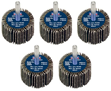 Sealey Ø40 x 30mm Abrasive Flap Wheel Ø6mm Shaft 80Grit - Pack of 5 FW4030805