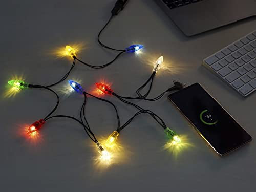 BerryBase 3-fach USB Ladekabel mit 10 LED Leuchten, 3-fach USB Ladekabel mit 10 bunten LED Leuchten für Smartphone, kompatibel mit Android Smartphones, iPhones, USB-C und Micro-USB-Geräte, 1,4m