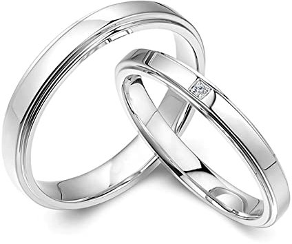 AMDXD Goldschmuck Ringe Diamant 0.005ct, Preis für 2 Verlobungsring Platin PT950 Klassiker Design Partnerringe Hochzeitsring Freundschaftsringe, Damen 53 & Herren 61