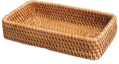 Nvanvmm Hand-Woven Storage Basket Rattan Storage Tray Wicker Baskets Bread Fruit Food Breakfast Display Box -C