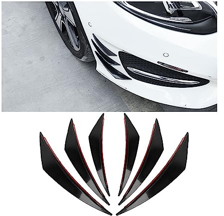 JNNJ Car Spoiler Canards Kit, 6 Pcs Universal Front Bumper Lip Splitter, Soft Fins Spoiler Canards Kit for Car Body, Anti-Collision Strip Bumper Decoration Sticker Exterior Accessories(Black）