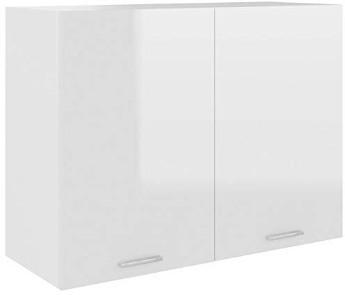 Gecheer Wall Cabinet, Kitchen Storage Cupboard, Hanging Bathroom Cabinet, Floating Home Organizer Unit with Doors and Shelves High Gloss White 80x31x60 cm Engineered Wood