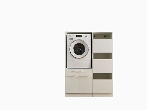 Laundreezy Armoire Multifonction, Blanche, pour Machine à Laver, certifiée TÜV avec Beaucoup d'espace de Rangement, Bois d'ingénierie, Blanc, Kombi 15