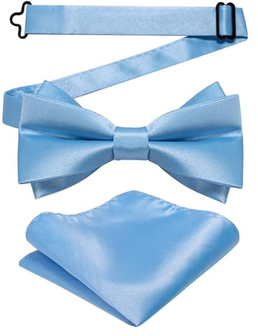 JEMYGINS Herren Mattem Stoff Doppellagiger Fliege und Einstecktuch Set,hellblau