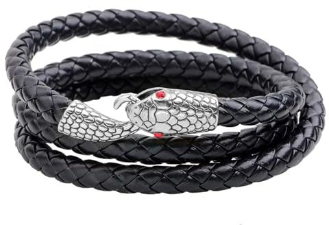 Flongo Herren Leder Schlange Ouroboros Armband Wikinger Punk Armreif Manschette Gothic Tier Armreif für Weihnachten Valentinstag Geschenke