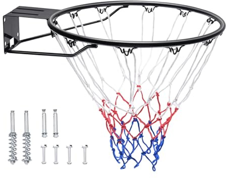 VEVOR Aro de Baloncesto Diámetro Exterior 483 mm Canasta de Baloncesto de Acero al Carbono con Red Pieza de Repuesto de Portería de Baloncesto Montada en Pared para Entrenamiento de Baloncesto, Negro