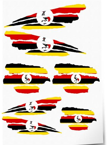 Indigos UG Sticker Uganda – 7 Car Stickers – Flag – Flag with 3 Stripes – Self-Adhesive Flags for Rear Window, Model Building, Sports, Motorcycle, Car, Tuning, Window, Boot