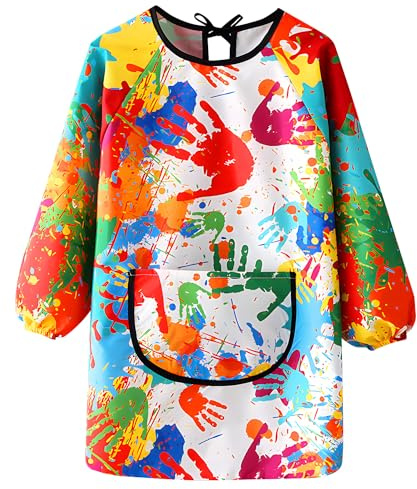 LECTNORE Kids Painting Apron Waterproof Painting Apron Long Sleeve for Kids Children's Art Smock with Pockets for Painting Cooking Eating（Height 80-100cm）
