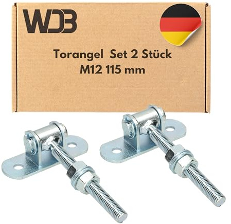 WDB - Torangel Einstellbar Anschraubplatte - Scharniere Gartentor - Scharniere Schwerlast - Toranlage - Torscharniere Hängescharniere - 2x Einstellbares Torscharnier M12 115 mm