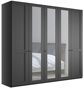 WIEMANN Drehtürenschrank mit 3 Spiegeltür mittig, Landhausstil Kleiderschrank 250cm breit, Graphit Dekor, Höhe 216cm, Marlow