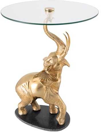 Riess Ambiente Beistelltisch Elephant 60cm - schwarz Gold - Sicherheitsglas | Handgefertigt, als Beistell- oder Couchtisch nutzbar, detailgetreue Elefanten-Skulptur, hochwertig, 20 kg Belastbarkeit