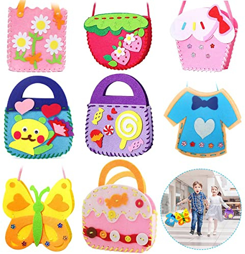 Littleduckling My First Sewing Kit for Kids Age 5 6 7 8 9 Beginner DIY Felt Sewing Craft Kit for Kids Colorful Crafting and Sewing Set Art Craft Kits Fun Learn to Sew Set Gifts for Girls Boys (Bags)