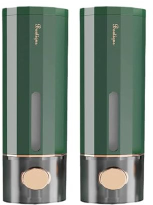 Lot de 2 distributeurs de savon mural sans perçage - 450 ml - Pour lavabo de salle de bain - Fenêtre transparente - Gel douche et désinfectant pour les mains - Vert